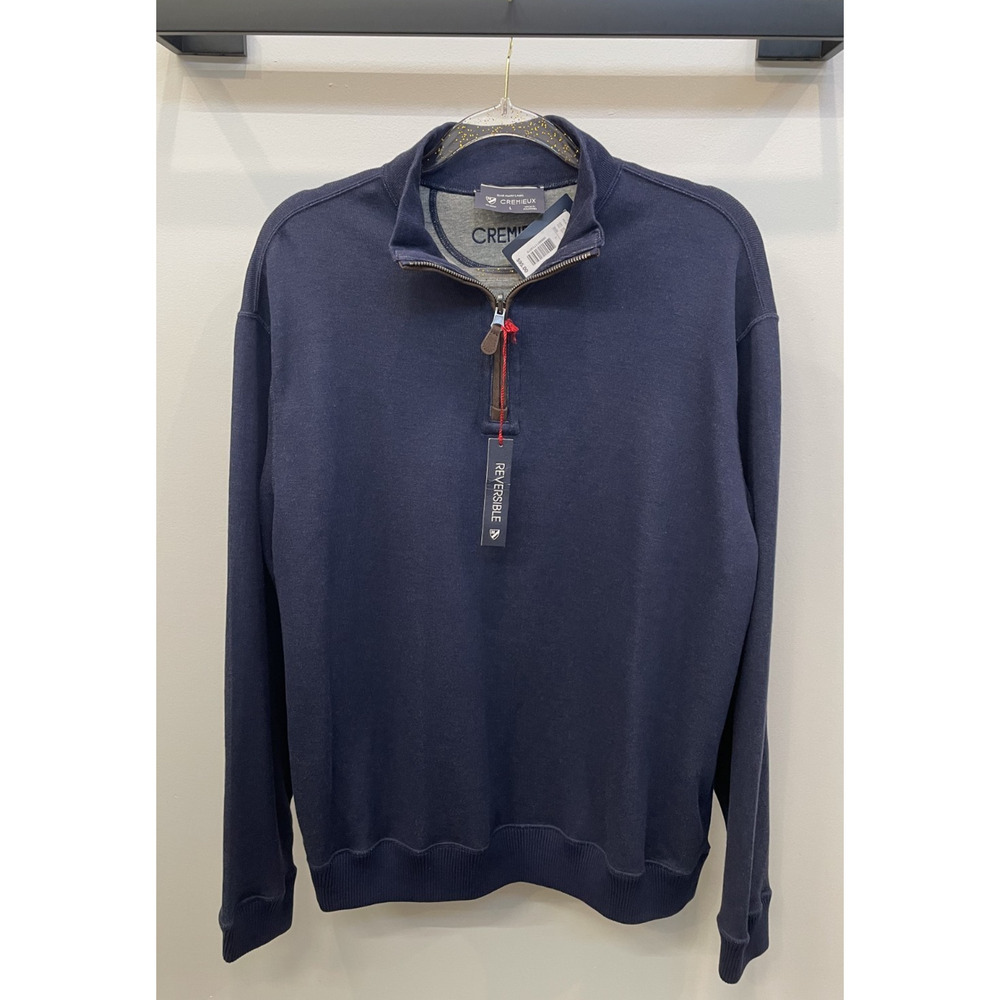 Cremieux Reversible Quarter Zip Jacket Men’s Large Blue Gray Elbow Patches NWT